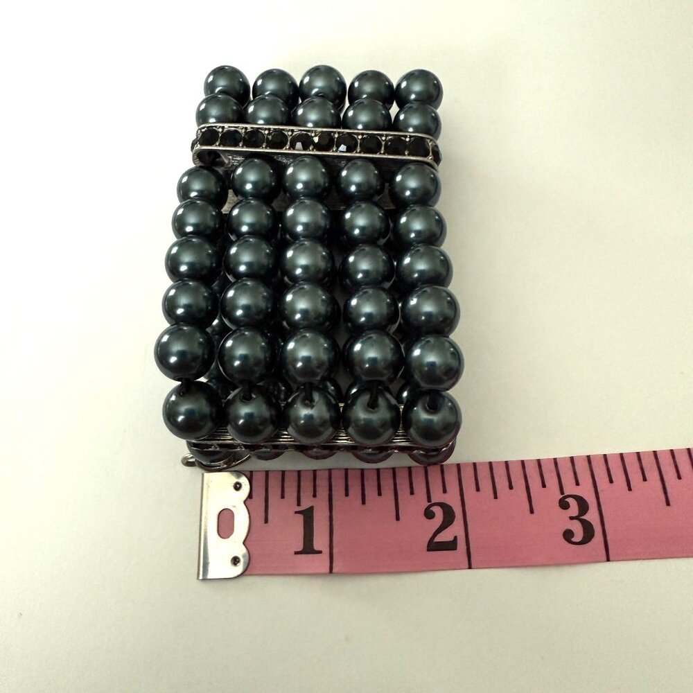 Cabi Heritage Black Pearl Bracelet Silver Tone Rhinestone Blue Gray 5 Strand - Picture 11 of 11